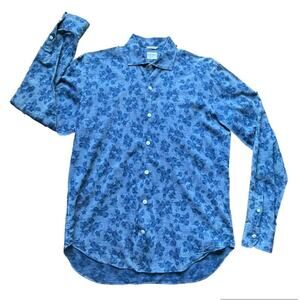 Culturata Roma Button Up Shirt Mens Medium 15 3/4 Blue Floral LS Modern Italy